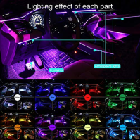 TABEN Car Ambient Lighting Kit 8m Fiber Optic 64 Colours RF Remote Control + APP Control USB Car Footwell Atmosphere Light, DIY 